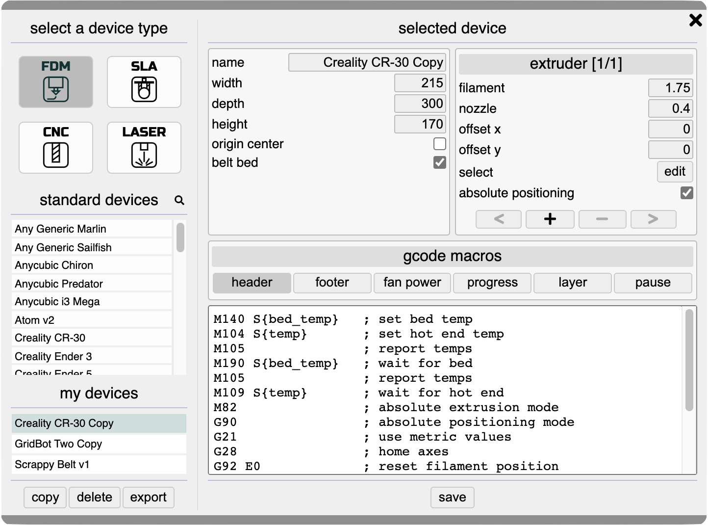 Device Dialog
